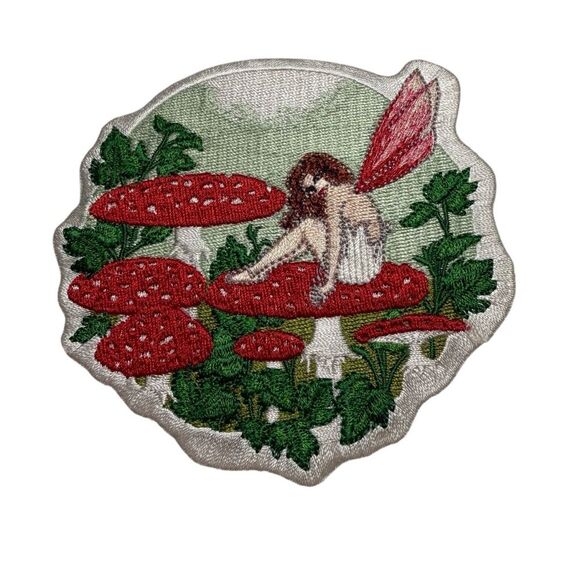 Vintage 2005 Nedda Shishegar Forest Fairy with Mushrooms Iron On Patch - Picture 2 of 8
